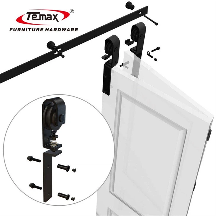 TEMAX Black Modern Barn Door With Folding System GC04
